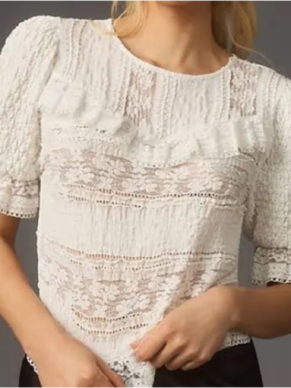 White Lace Puff-Sleeve Women's Blousei
